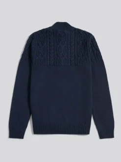U.S. Polo Assn. Blue Mens Half Stitch Knit Funnel Cardigan Jumper