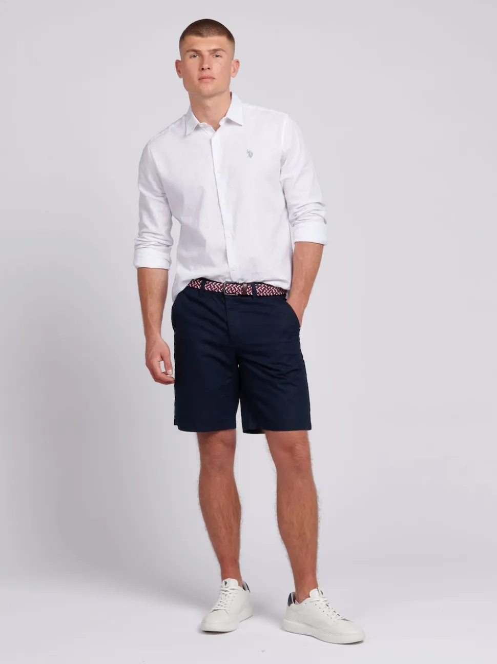 U.S. Polo Assn Blue Mens Linen Blend Chino Shorts