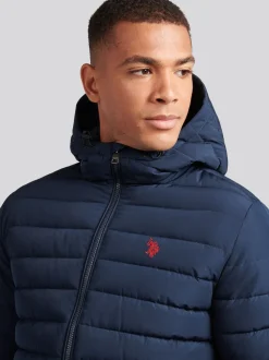 U.S. Polo Assn. Blue Mens Lightweight Quilt Hooded Puffer Jacket
