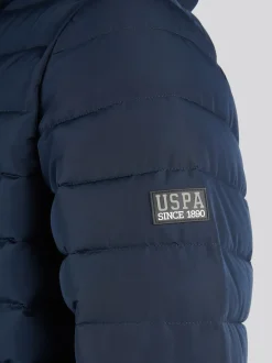 U.S. Polo Assn. Blue Mens Lightweight Quilt Hooded Puffer Jacket