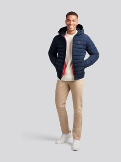 U.S. Polo Assn. Blue Mens Lightweight Quilt Hooded Puffer Jacket