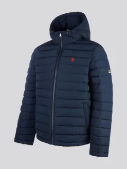 U.S. Polo Assn. Blue Mens Lightweight Quilt Hooded Puffer Jacket