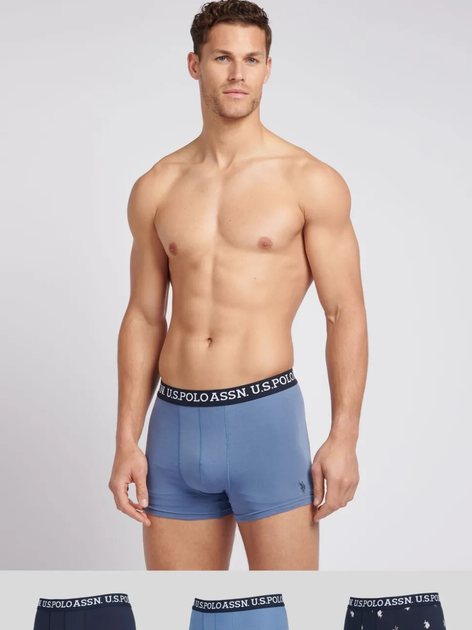 U.S. Polo Assn. Blue Mens Mixed Boxer Shorts 3 Pack