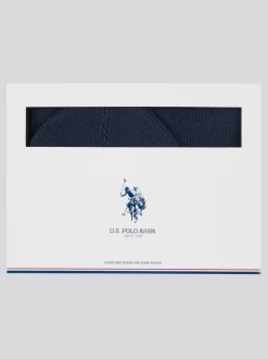 U.S. Polo Assn. Blue Winter Mens Luxury Rib Knit Beanie And Scarf Box Set