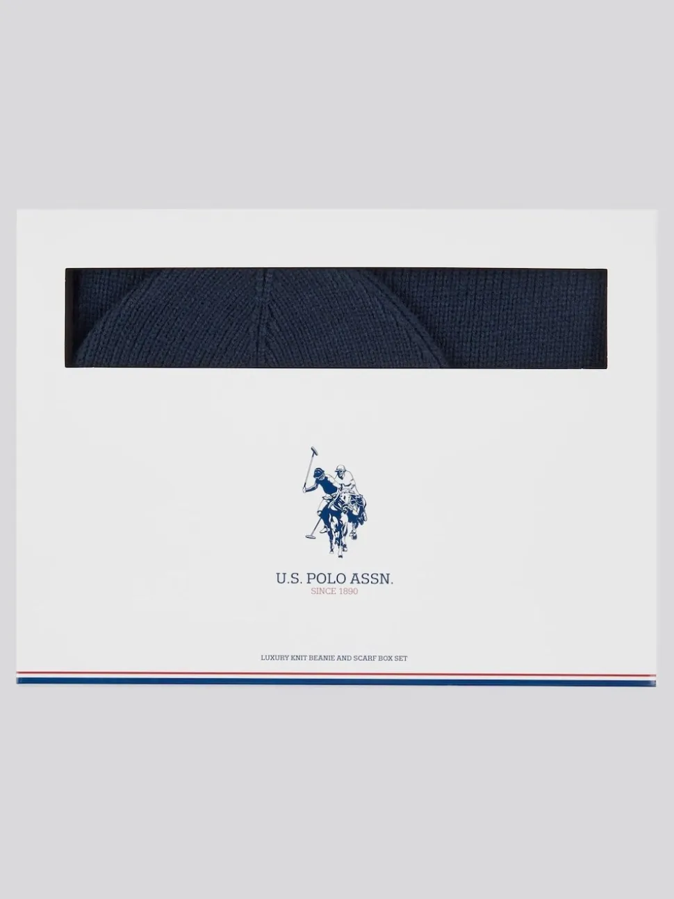 U.S. Polo Assn. Blue Winter Mens Luxury Rib Knit Beanie And Scarf Box Set