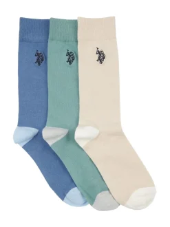 U.S. Polo Assn. Blue/Natural/Green Mens Smart Socks 3 Pack