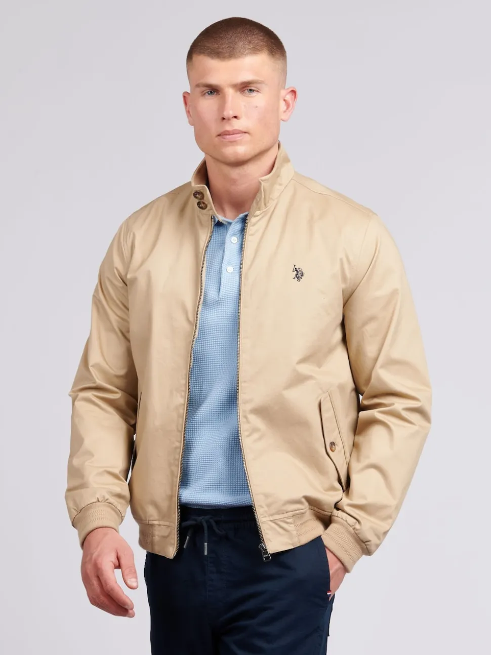 U.S. Polo Assn. Brown Mens 100% Cotton Twill Harrington Jacket