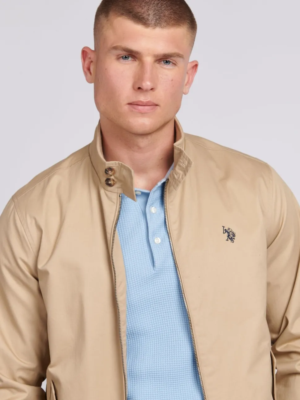 U.S. Polo Assn. Brown Mens 100% Cotton Twill Harrington Jacket