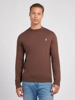 U.S. Polo Assn. Brown Mens Cotton Crew Neck Jumper