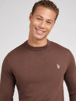 U.S. Polo Assn. Brown Mens Cotton Crew Neck Jumper