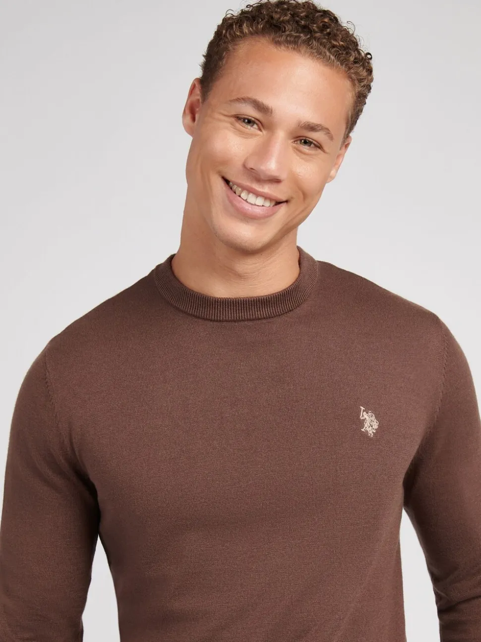 U.S. Polo Assn. Brown Mens Cotton Crew Neck Jumper