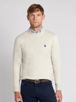 U.S. Polo Assn. Cream Mens Cotton Crew Neck Jumper