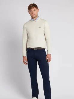 U.S. Polo Assn. Cream Mens Cotton Crew Neck Jumper
