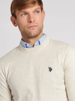 U.S. Polo Assn. Cream Mens Cotton Crew Neck Jumper