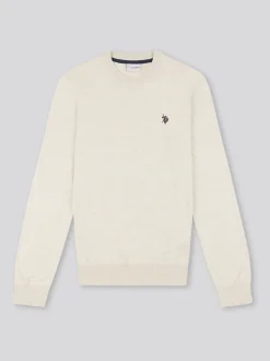 U.S. Polo Assn. Cream Mens Cotton Crew Neck Jumper