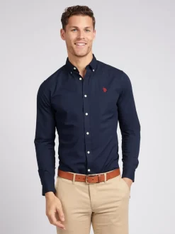 U.S. Polo Assn. Dark Blue Stretch Cotton Mens Poplin Shirt