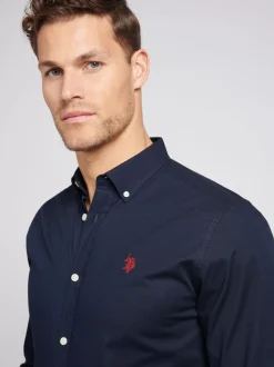 U.S. Polo Assn. Dark Blue Stretch Cotton Mens Poplin Shirt