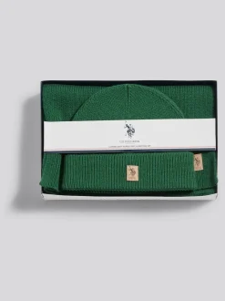 U.S. Polo Assn Green Luxury Rib Knit Beanie & Scarf Set