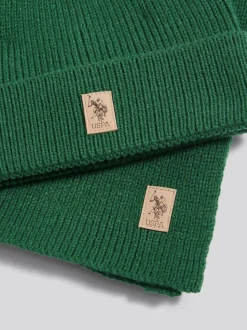 U.S. Polo Assn Green Luxury Rib Knit Beanie & Scarf Set