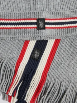 U.S. Polo Assn Grey Brand Stripe Beanie & Scarf Box Set
