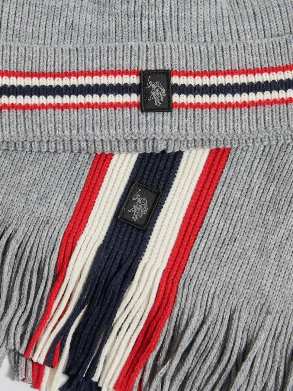 U.S. Polo Assn Grey Brand Stripe Beanie & Scarf Box Set