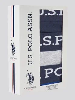 U.S. Polo Assn. Grey Mens 3 Pack Multi Boxer Shorts