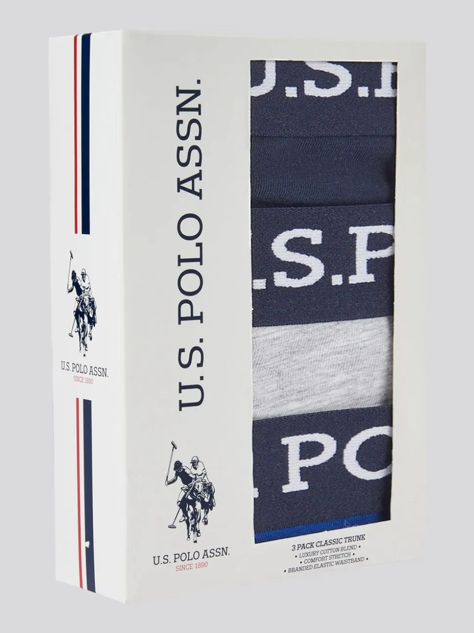 U.S. Polo Assn. Grey Mens 3 Pack Multi Boxer Shorts