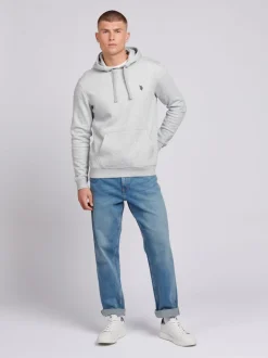 U.S. Polo Assn. Grey Mens Classic Fit 100% Cotton Double Horsemen Hoodie