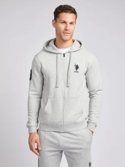 U.S. Polo Assn. Grey Mens Classic Fit 100% Cotton Player 3 Zip-Up Hoodie