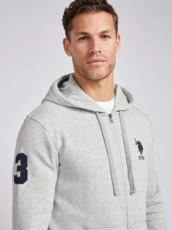 U.S. Polo Assn. Grey Mens Classic Fit 100% Cotton Player 3 Zip-Up Hoodie