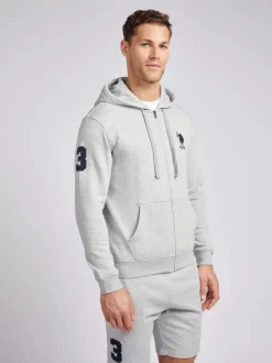U.S. Polo Assn. Grey Mens Classic Fit 100% Cotton Player 3 Zip-Up Hoodie