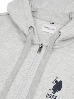 U.S. Polo Assn. Grey Mens Classic Fit 100% Cotton Player 3 Zip-Up Hoodie