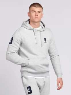 U.S. Polo Assn. Grey Mens Classic Fit Player 3 100% Cotton Hoodie