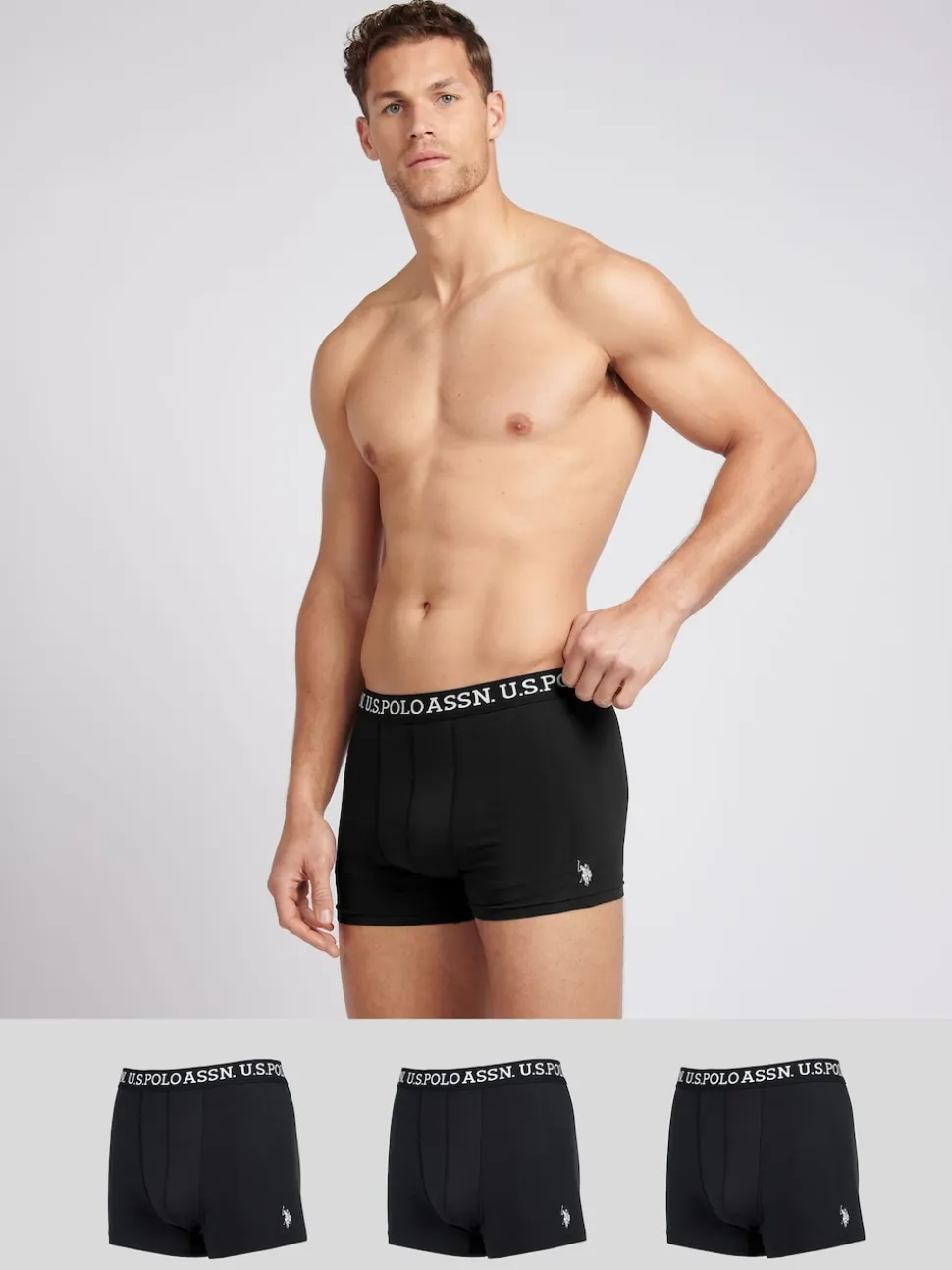 U.S. Polo Assn Mens Black Boxer Shorts 3 Pack