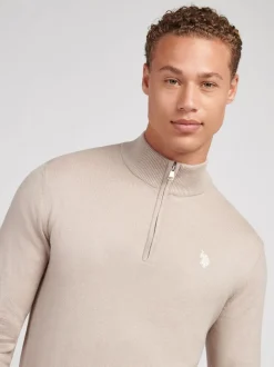 U.S. Polo Assn. Natural Cotton Funnel Neck Quarter Zip Knit