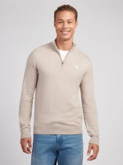U.S. Polo Assn. Natural Cotton Funnel Neck Quarter Zip Knit