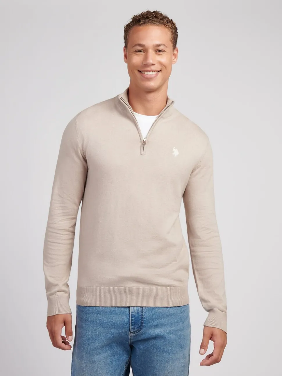 U.S. Polo Assn. Natural Cotton Funnel Neck Quarter Zip Knit