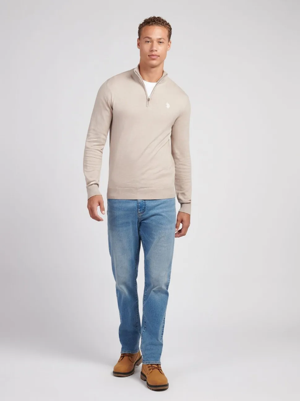 U.S. Polo Assn. Natural Cotton Funnel Neck Quarter Zip Knit