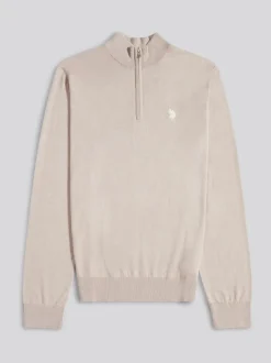 U.S. Polo Assn. Natural Cotton Funnel Neck Quarter Zip Knit