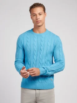 U.S. Polo Assn. Navy Blue Mens Cable Knit Crew Jumper