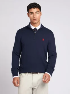 U.S. Polo Assn. Navy Cotton Funnel Neck Quarter Zip Knit