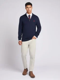 U.S. Polo Assn. Navy Cotton Funnel Neck Quarter Zip Knit
