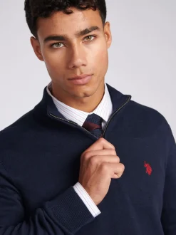 U.S. Polo Assn. Navy Cotton Funnel Neck Quarter Zip Knit