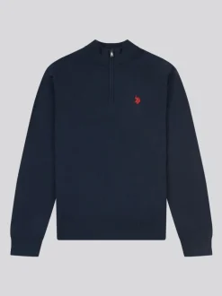 U.S. Polo Assn. Navy Cotton Funnel Neck Quarter Zip Knit