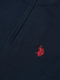 U.S. Polo Assn. Navy Cotton Funnel Neck Quarter Zip Knit