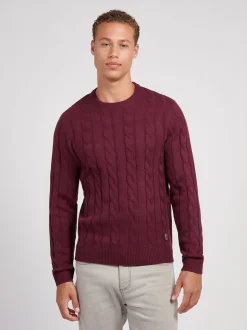 U.S. Polo Assn. Purple Mens Cable Knit Crew Jumper
