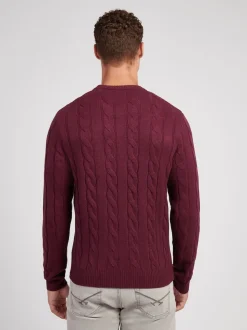 U.S. Polo Assn. Purple Mens Cable Knit Crew Jumper