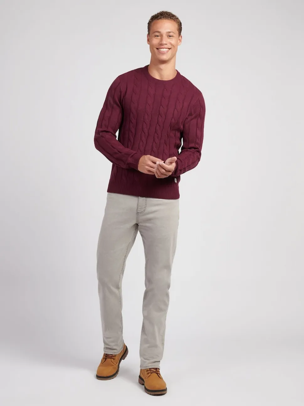 U.S. Polo Assn. Purple Mens Cable Knit Crew Jumper
