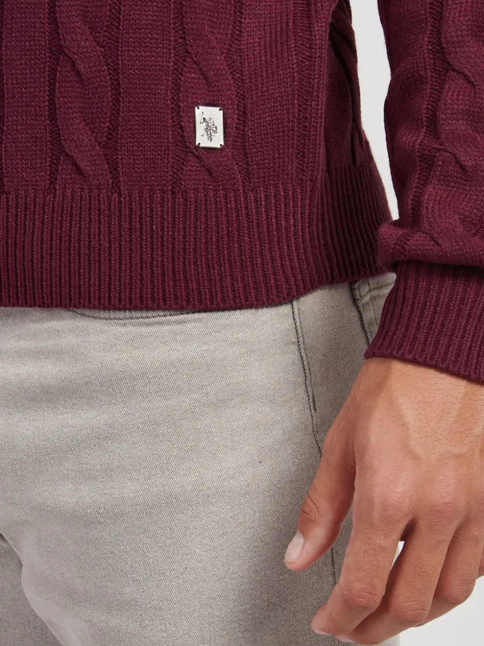 U.S. Polo Assn. Purple Mens Cable Knit Crew Jumper
