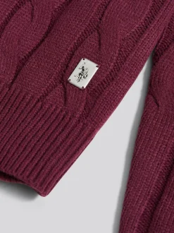 U.S. Polo Assn. Purple Mens Cable Knit Crew Jumper